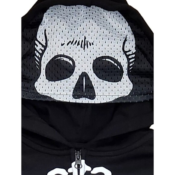 Mad Engine Skeleton Bones Hoodie Sweatshirt Size XS Halloween Built-In Mask NWT - Picture 2 of 7